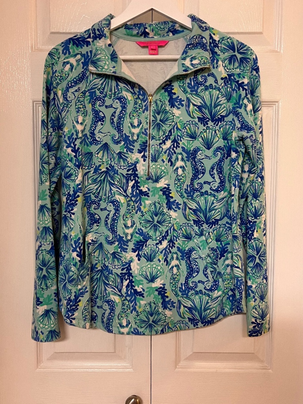 Lilly Pulitzer Blue Ocean Mermaid Long Sleeve 1/4 Zip Sweatshirt